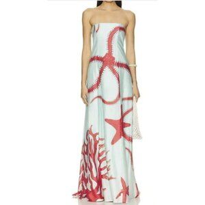 New MUMA WORLD Ursa Strapless Maxi Dress Rhinestones Blue Size Small